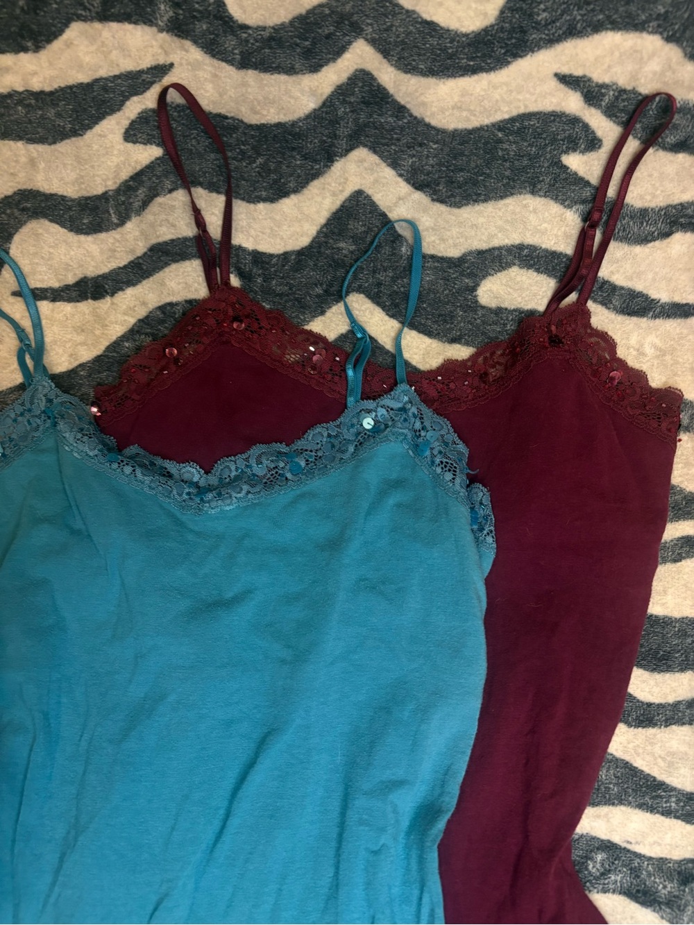 Y2K VTG Aeropostale Teal Embellished Lace Cami Tank Top Size L